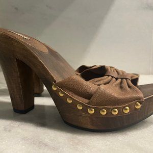 Vintage Miu Miu Leather Wood Studded Sandal Size 8-8.5